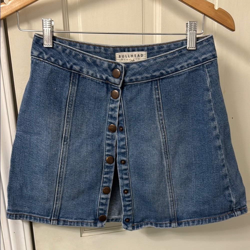 Bullhead Blue Denim Button Short Skirt, Size 27